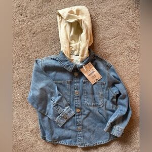 Zara Blue Denim Jacket with Cream Hood